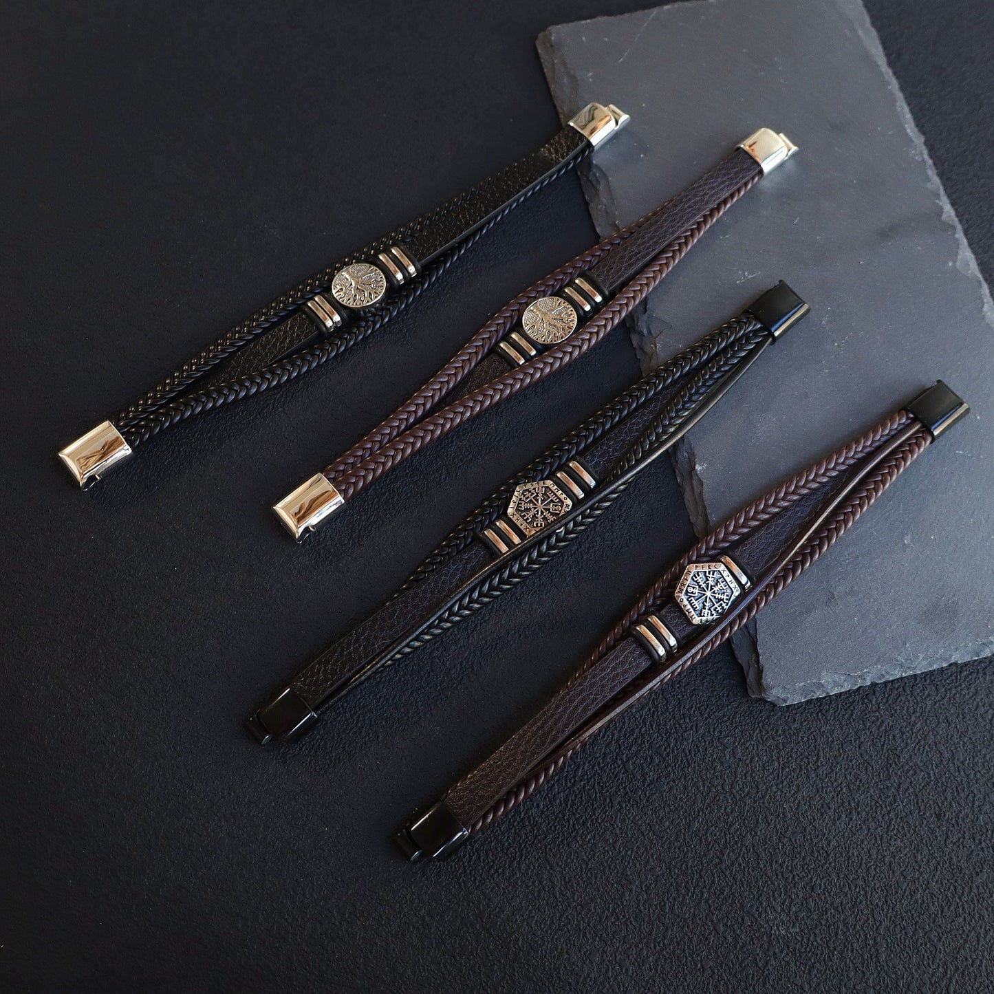 Men's Magnetic Buckle Leather Lucky Tree Hand-woven Bracelet