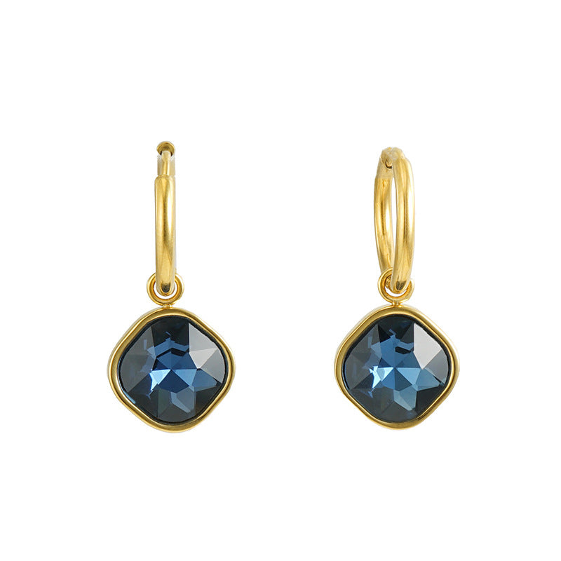 Stainless Steel Studded With Zircon Gold Earrings