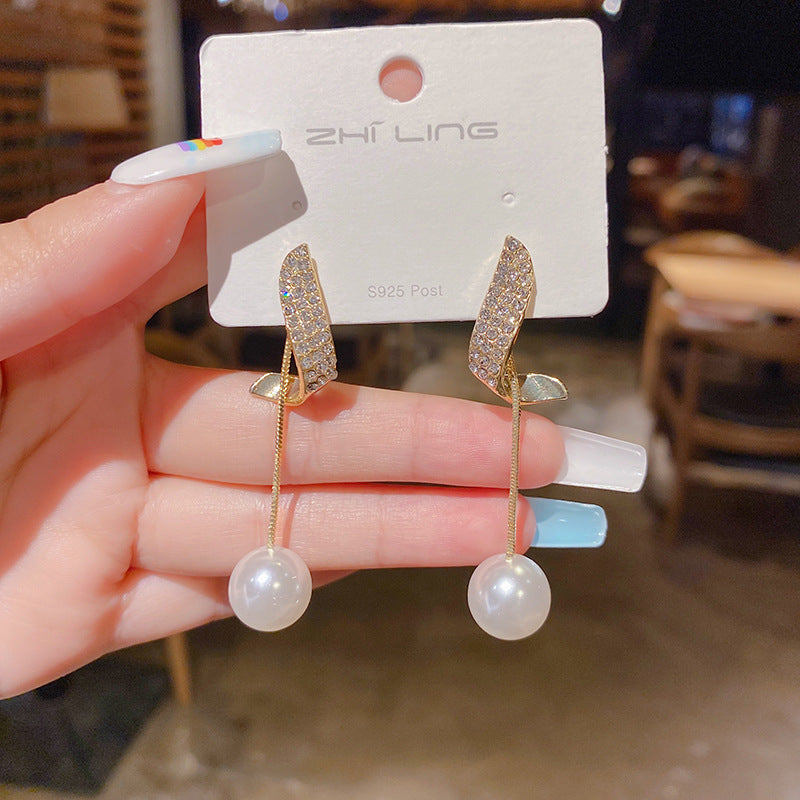 Sier Needle Two-piece Pearl Fashion Dignified Goddess Sense Earrings