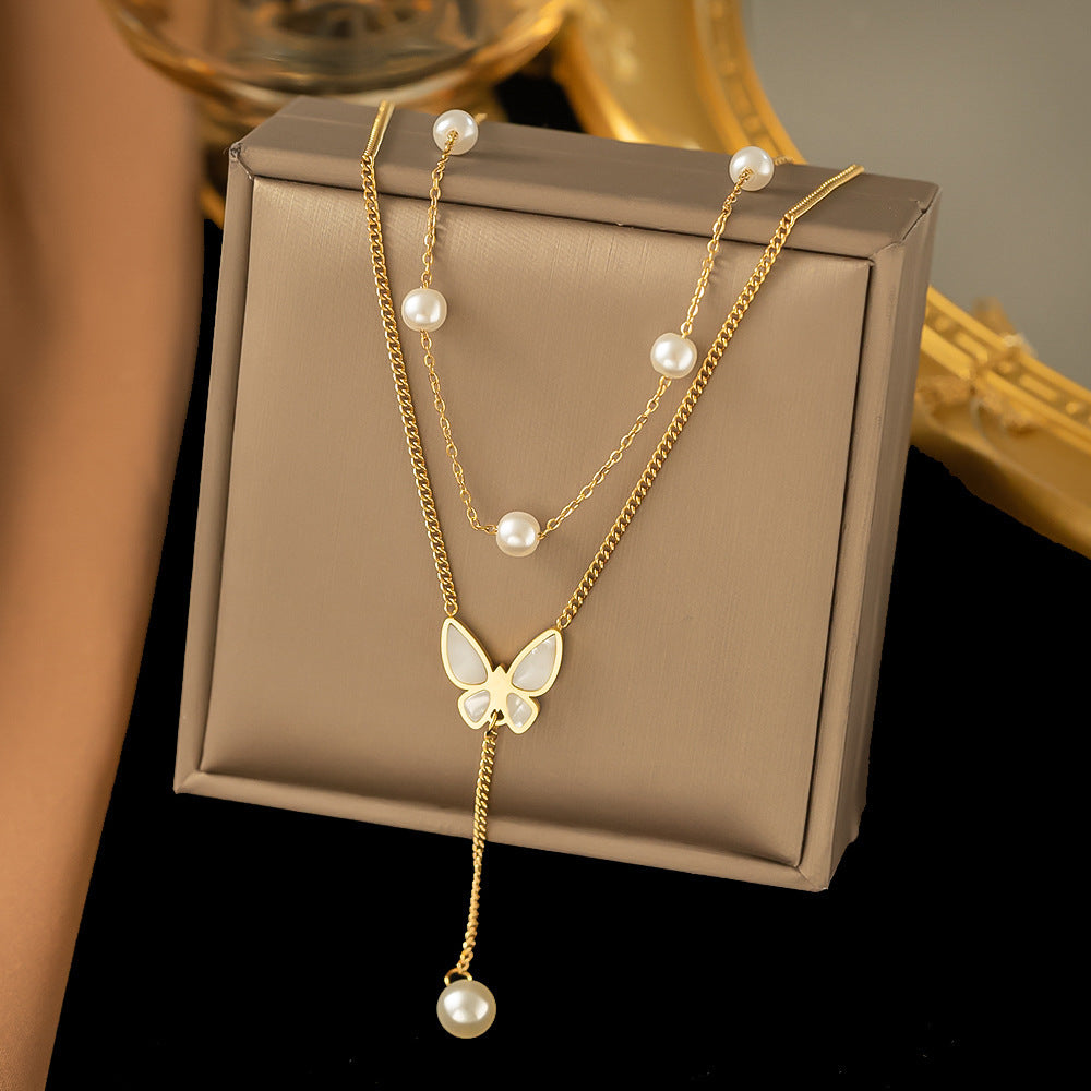 Women's Gold Plated Long Fringe Bead Necklaces