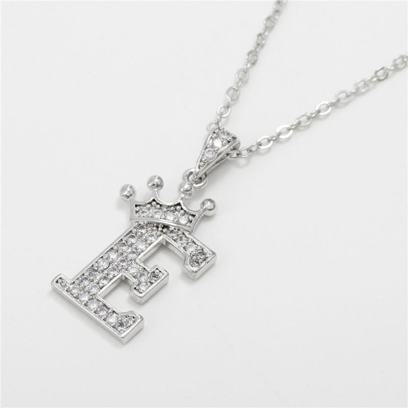 Zircon Crown English Letter Design Gold Clavicle Necklace