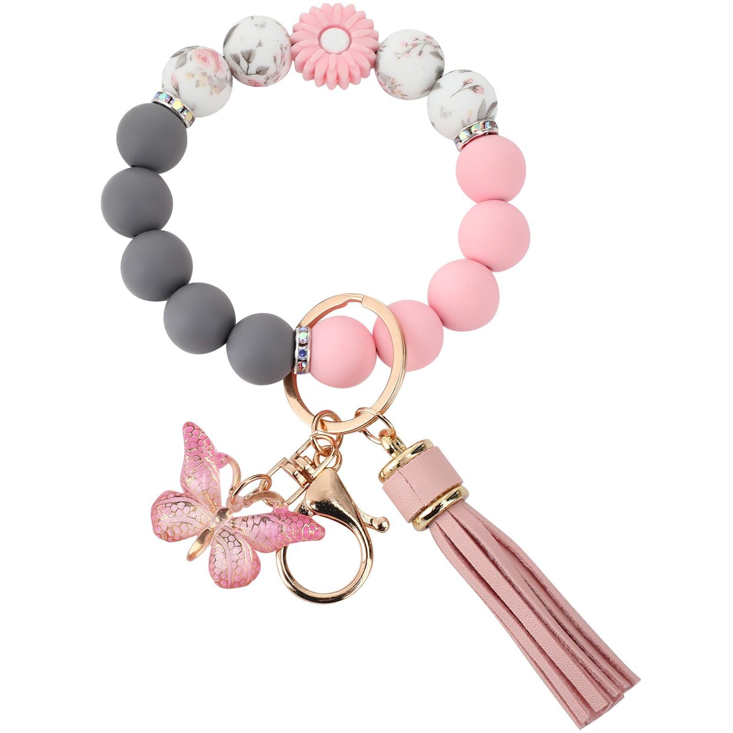 Silicone Beads Beaded Key Butterfly Tassel Bracelet