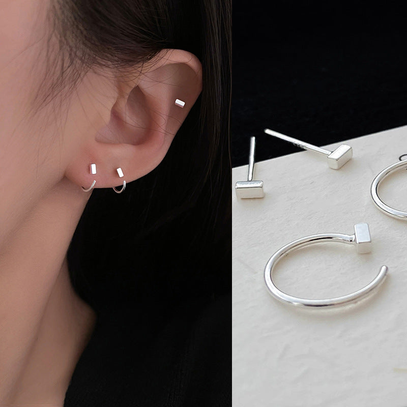Cold Style Geometric Square Female Niche Ear Bone Design Earrings