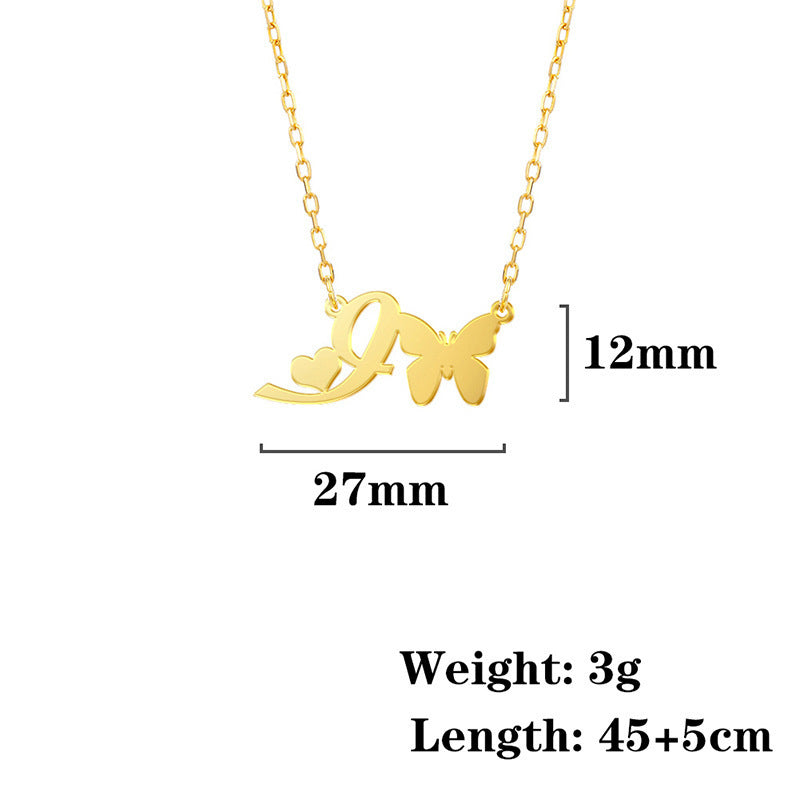 Stainless Steel Butterfly Love Letter High-grade Clavicle Pendants