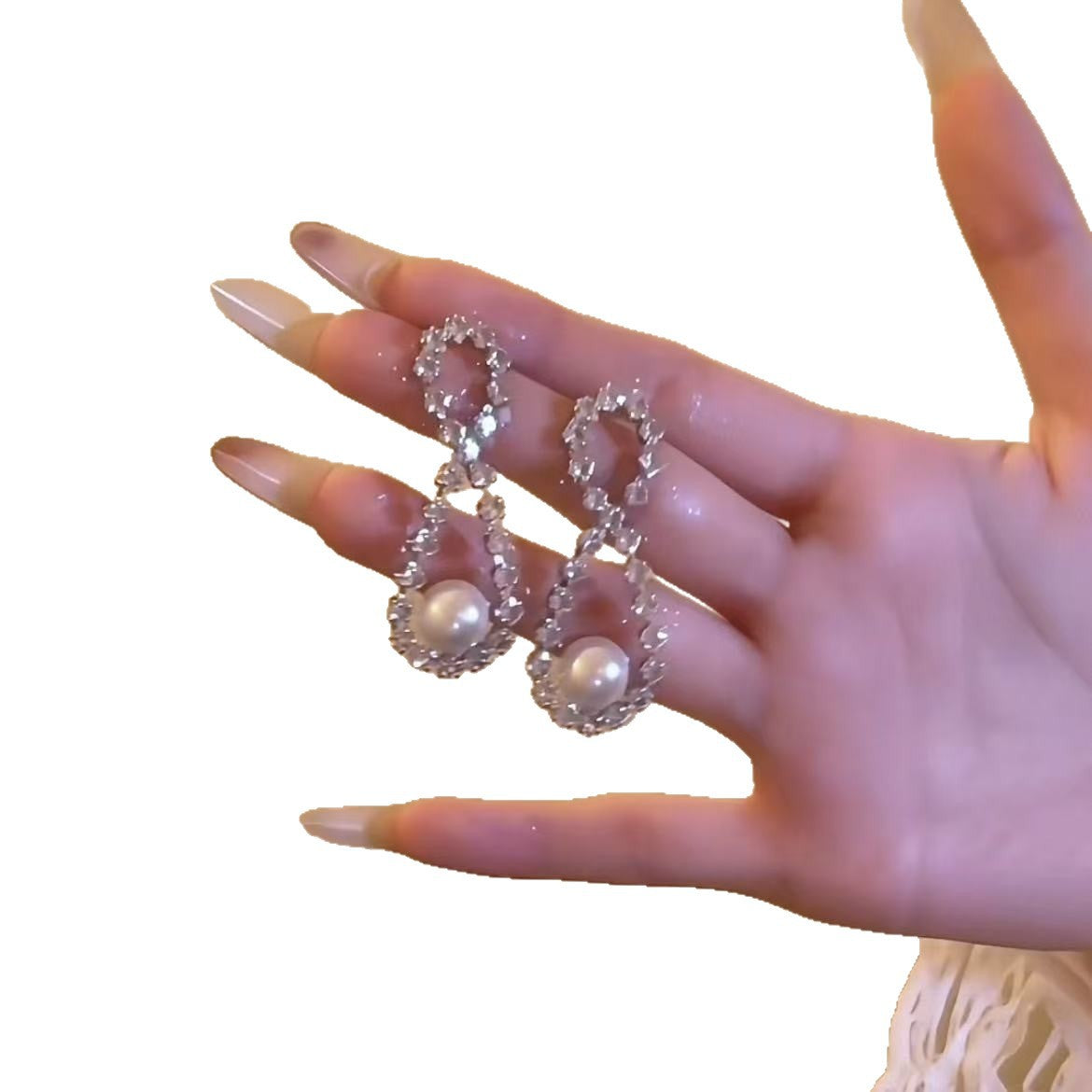 Women's Smart Beauty Full Diamond Unlimited Water Drop Pearl Evening Rings