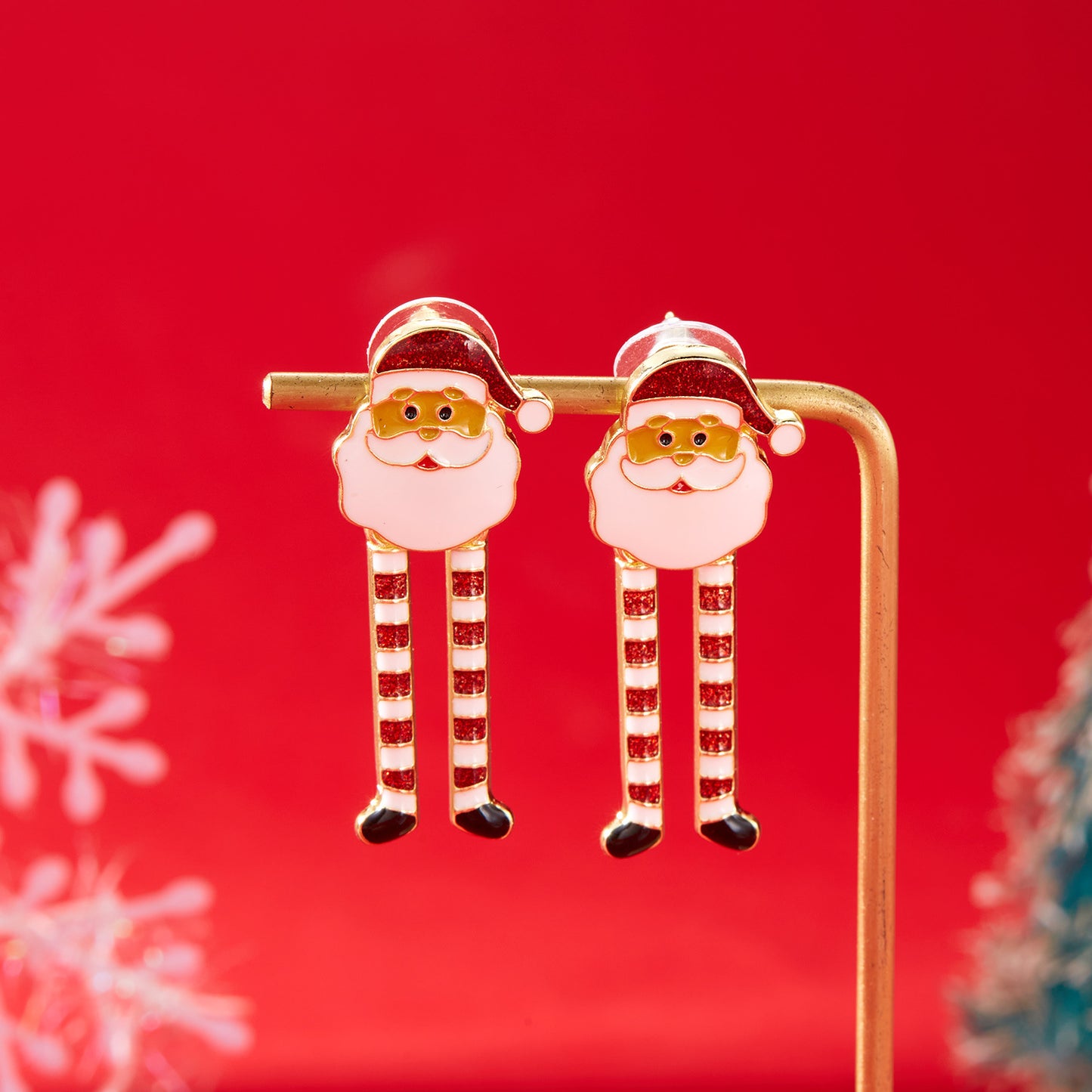 Christmas Ornament Funny Cartoon Santa Claus Female Earrings