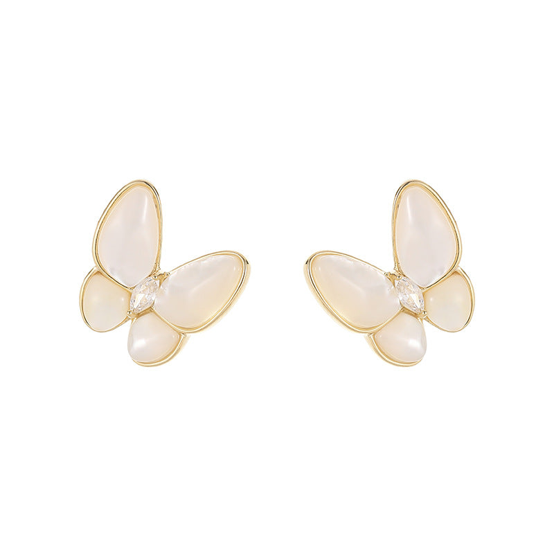 Sier Needle Fashion Shell Butterfly Ear Clip White Earrings