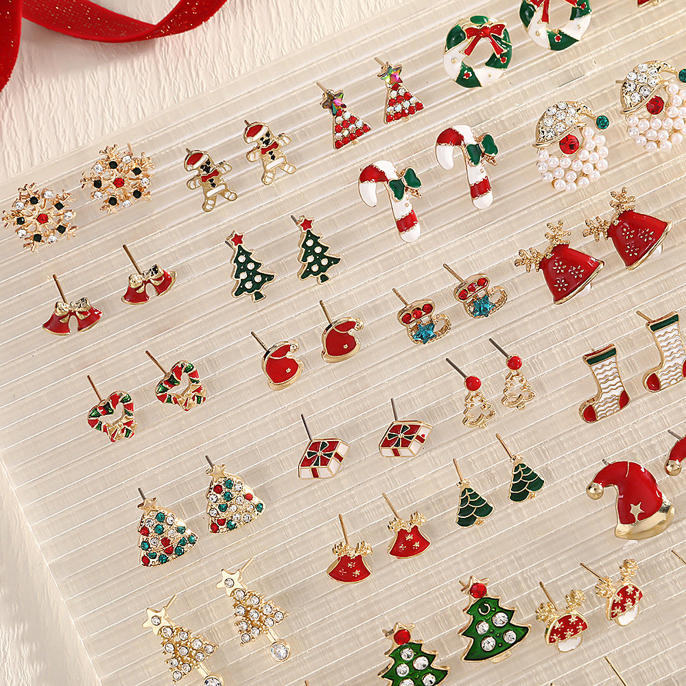 Fashion Elk Tree Snowflake Rhinestone Personalized Stud Earrings