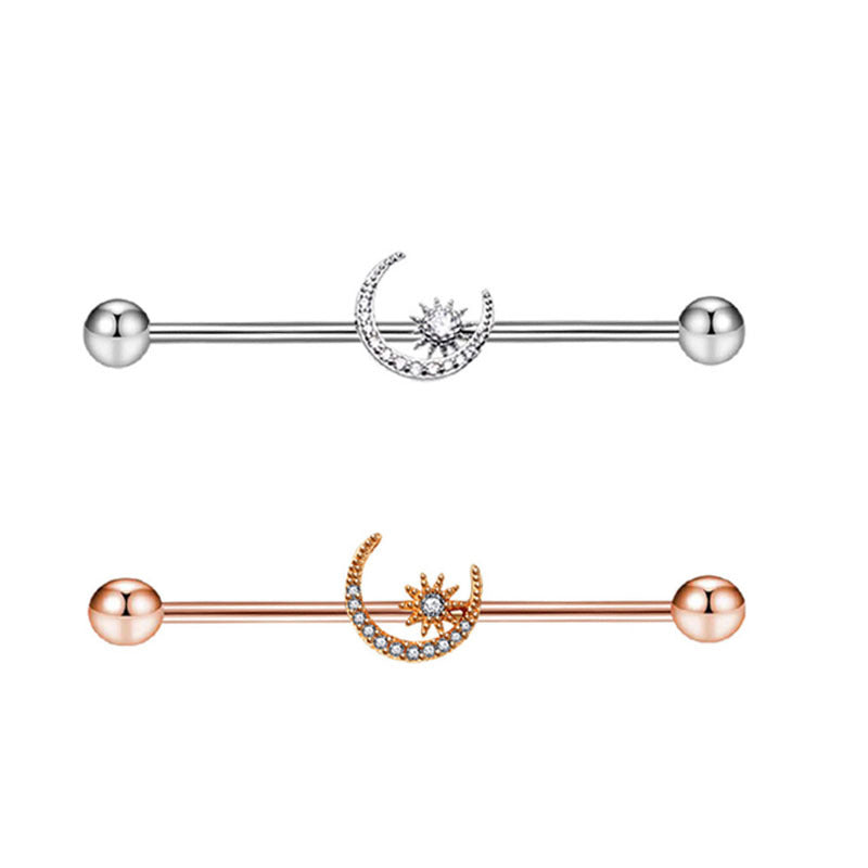 Industrial Barbell Ear External Thread Piercing Bridge Double Stud Earrings