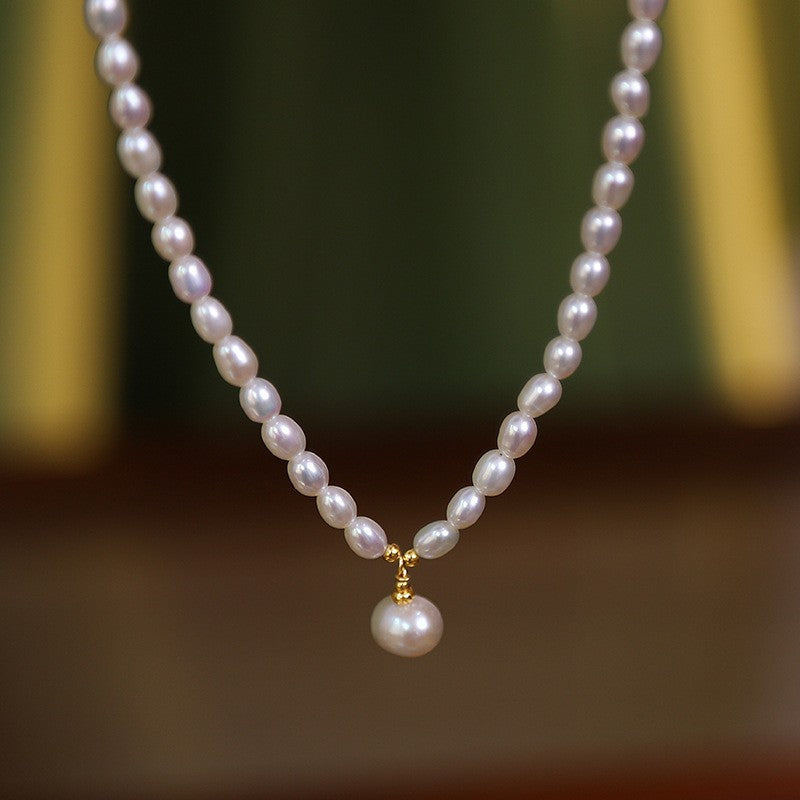 Women's Rice Grain Freshwater Pearl Simplicity Fashion Temperament Design Clavicle Chain Necklace