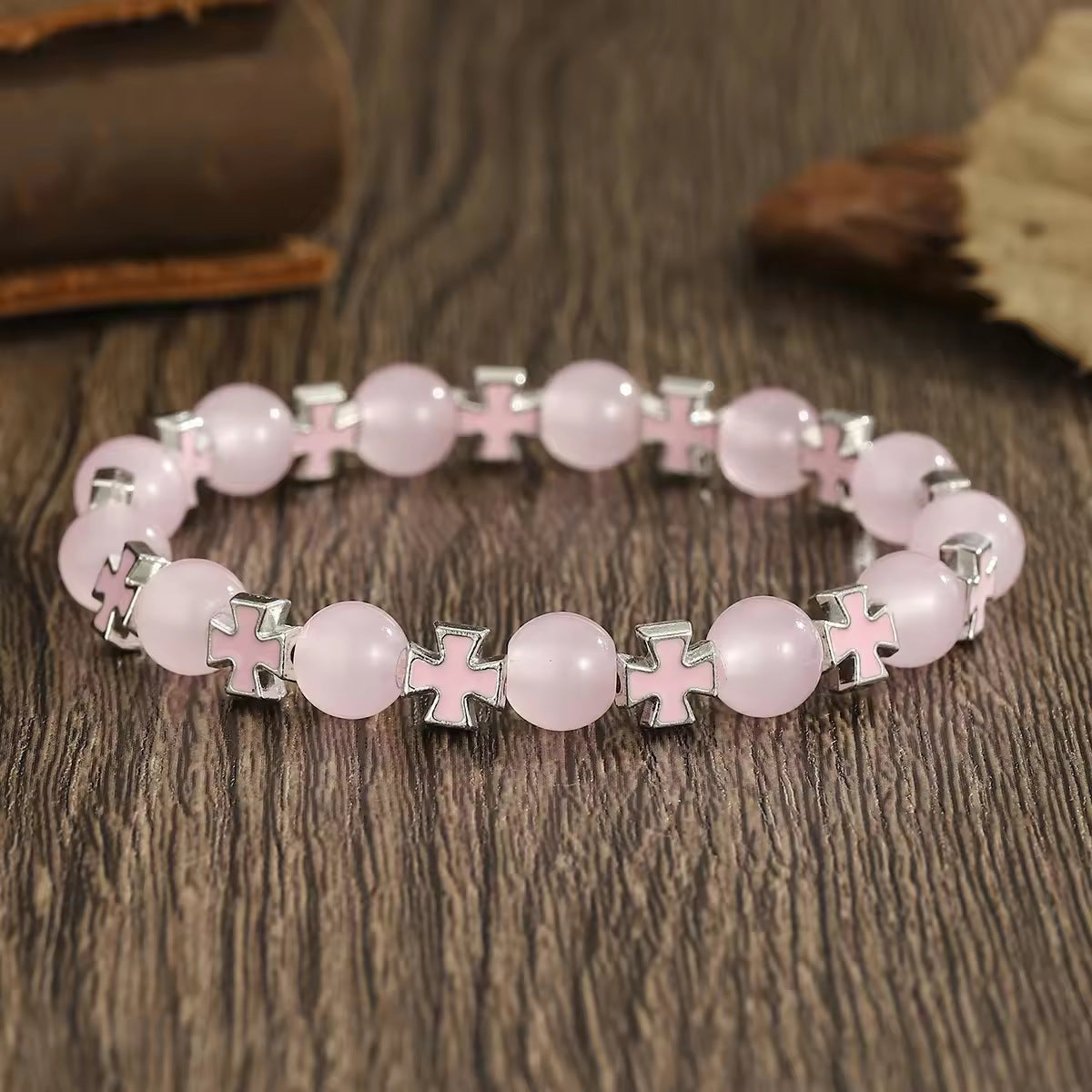 Cross Beaded Black White Color Matching Bracelet