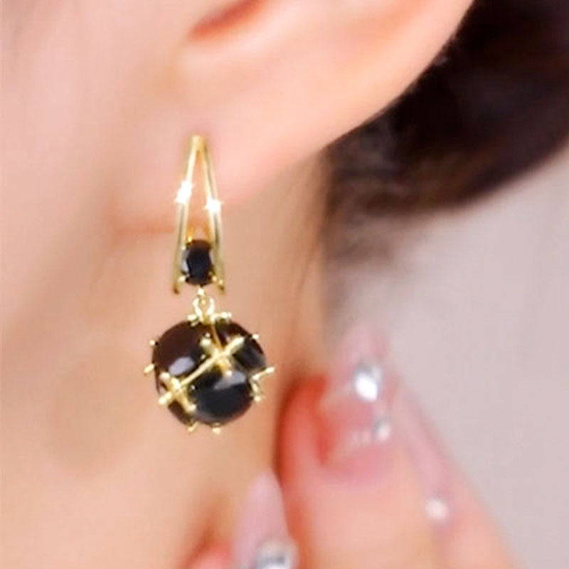 Vintage Black Gold Zircon Unique Design Ear Elegant Earrings