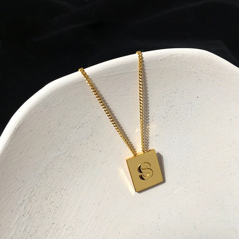 Letter Square Plate English Gold Female Clavicle Necklace