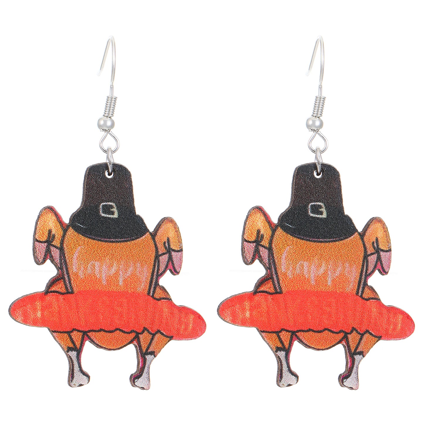 Autumn Thanksgiving Day Pumpkin Pie Turkey Earrings