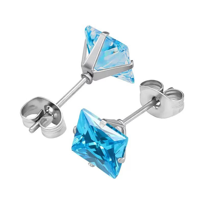 Niche Stainless Steel Square Zircon Color Zirconium Earrings