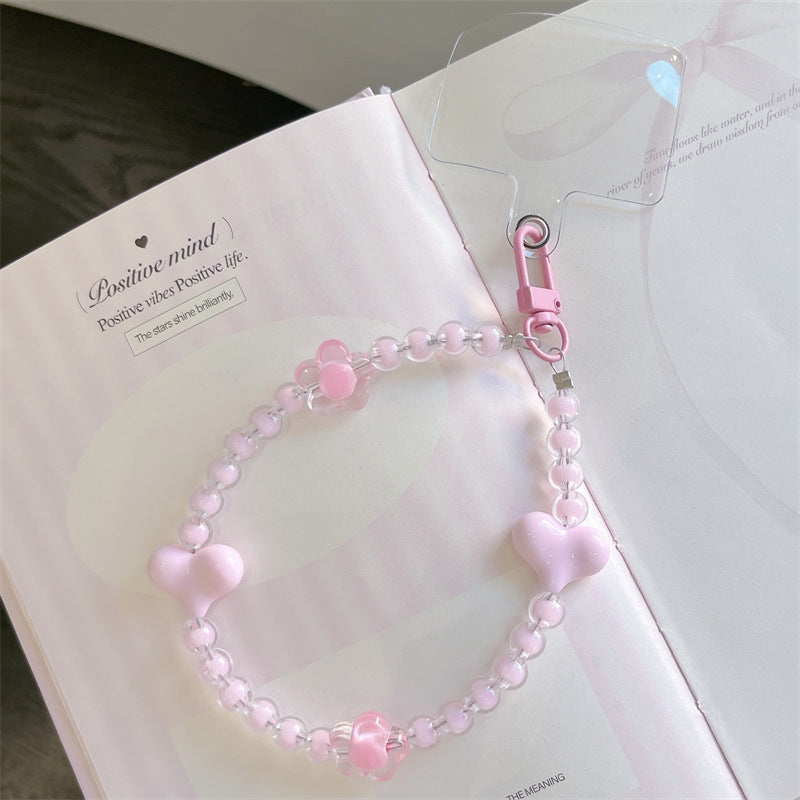 Women's Bow Beads Mobile Phone Lanyard Charm Pearl Love Short Bracelet