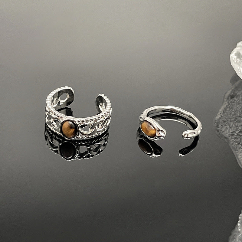 Women's Korean Tigereye Open Adjustable Design Retro Rings