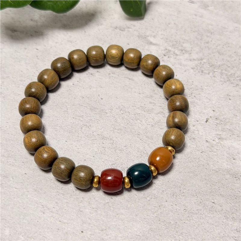 Women's & Men's Gold Sandalwood Hand-held Chain Buddha Prayer Beads String Plate Crafts Bracelet