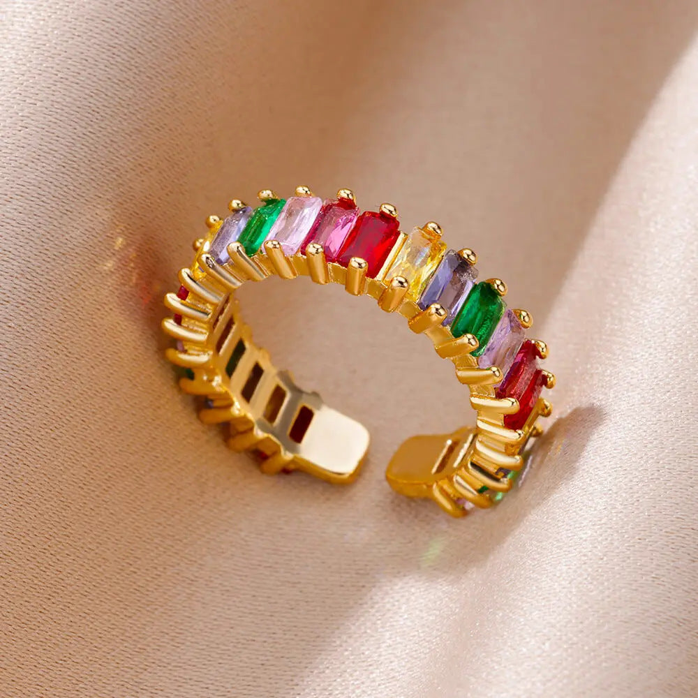 Luxury Gold Copper Plating Cubic Green Zircon Crystal Ring