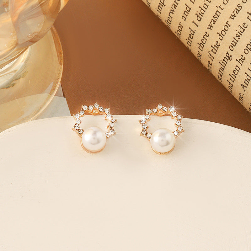 Simple Retro Sier Needle Pearl High Sense Ear Earrings