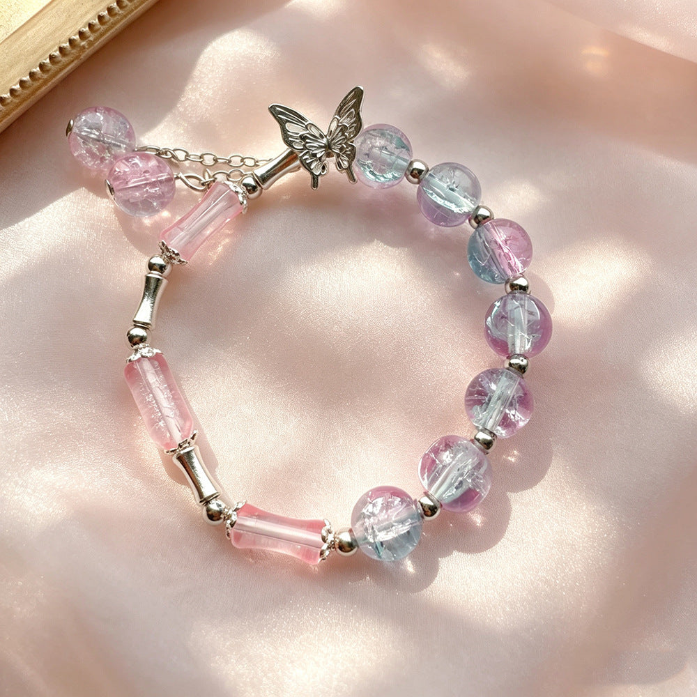 Transparent Bamboo Glazed Female Butterfly Floral High-grade Live Broadcast Scenic Bracelet