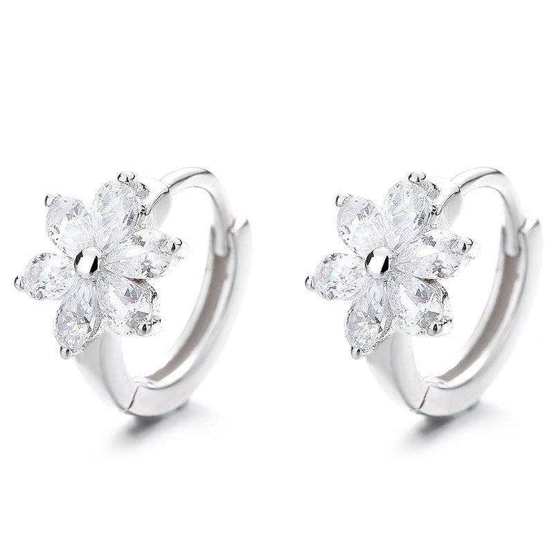 Flash Zircon Cherry Blossom Little Flower Simple Rhinestone Fresh Sense Earrings