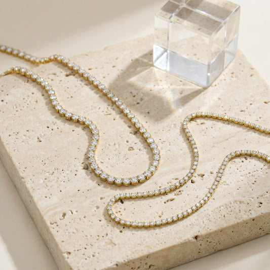 Women's Steel Zircon Chain Tennis Golden Titanium Necklaces