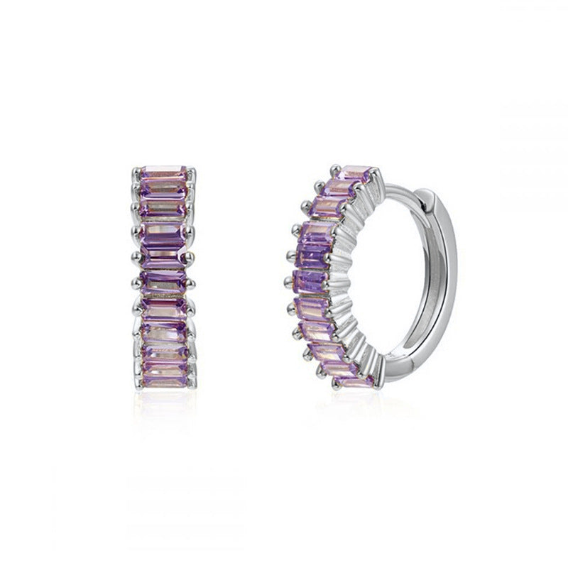 Square Zircon Circle Ear Clip Female Simple Elegant Earrings