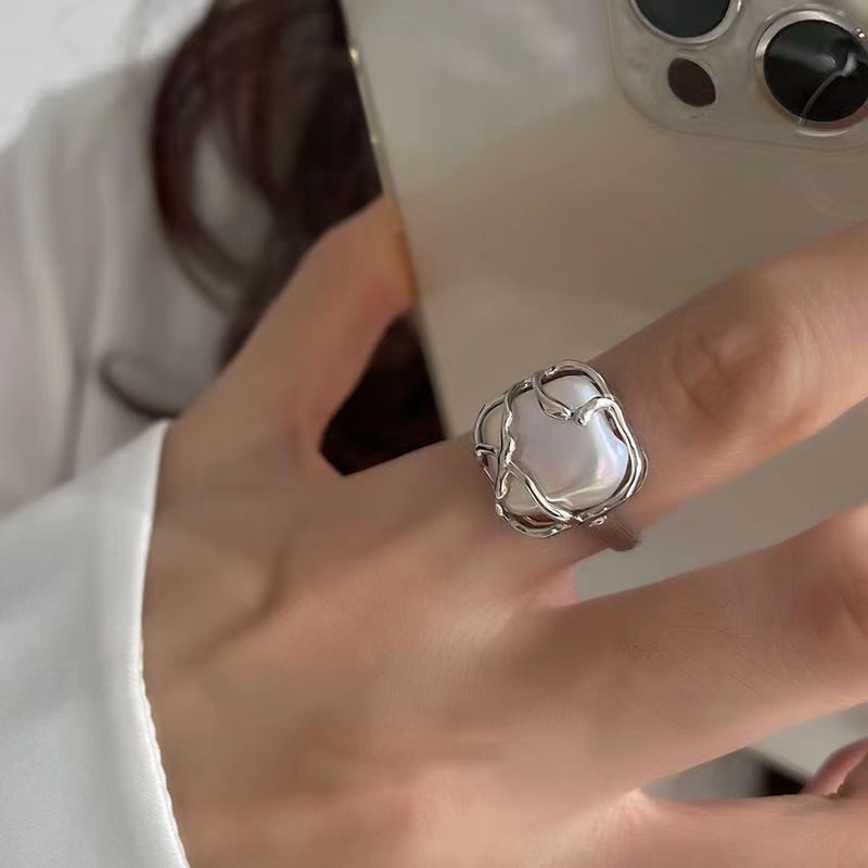 Moonlight Forest Marcasite Female Pearl Niche Cold Style Ring