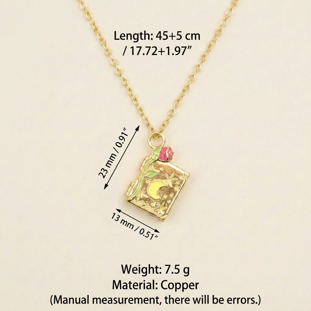 Gold Sier Star Moon Three-dimensional Rose Book Necklaces