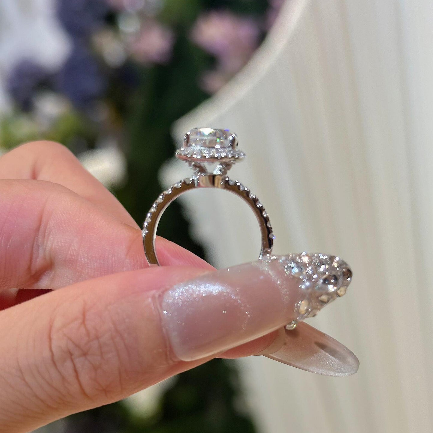 Flower Cut Simulation Moissanite Proposal Opening Female Ring