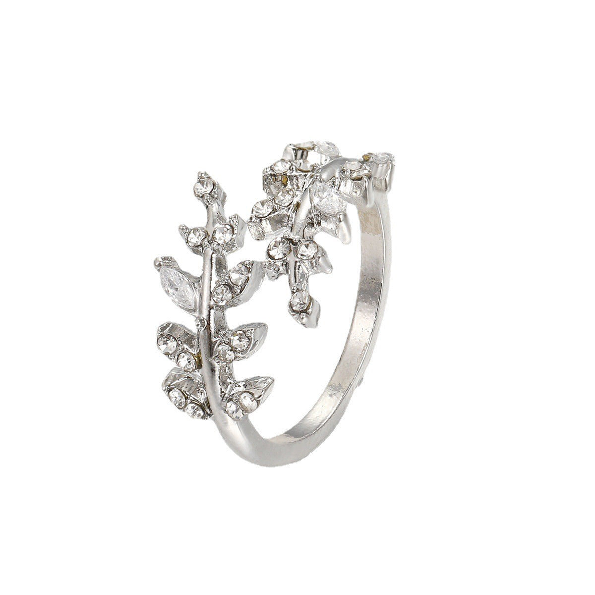 Diamond Leaf Opening Adjustable Creative Female Rings