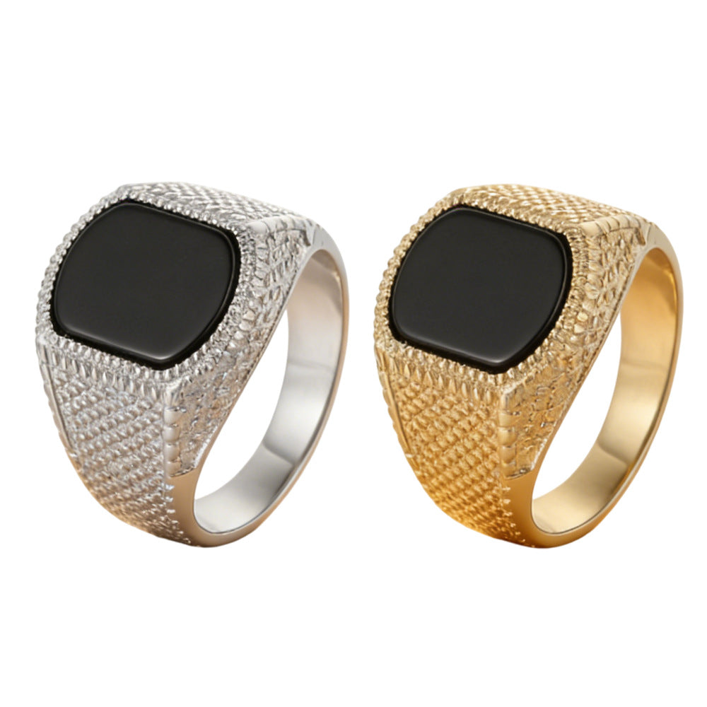 Men's Fashion Simple Black Onyx Titanium Steel Ring