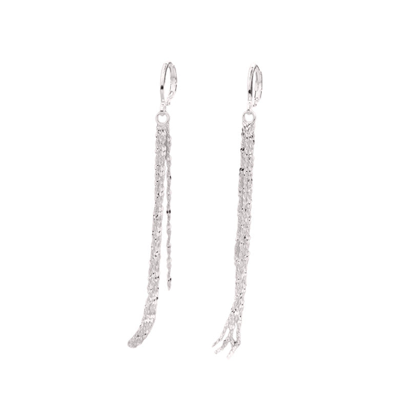 Cold Wind High Waterfall Sier Long Slimming Earrings