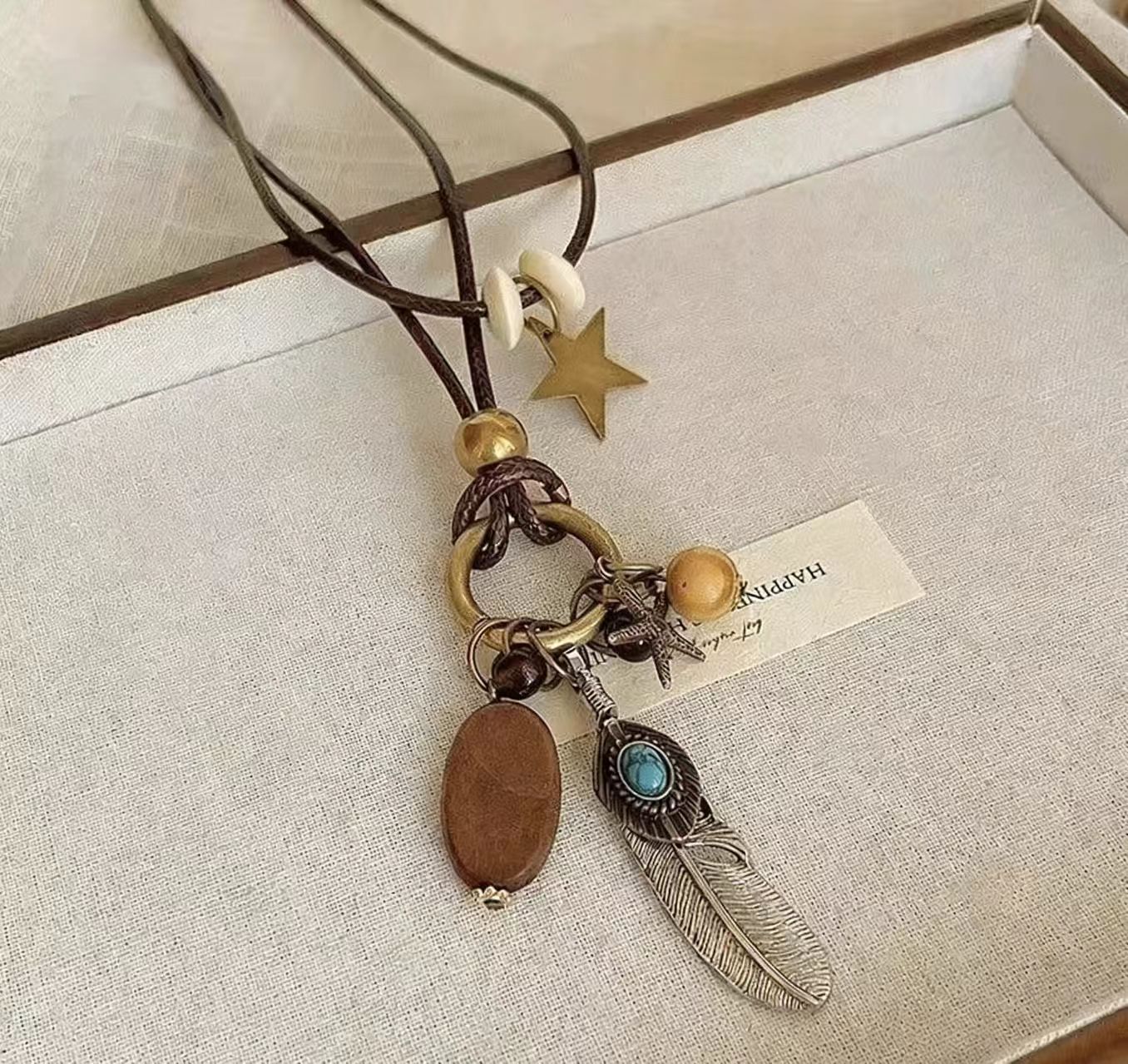 Women's Chinese Zen Retro Long Feather Bohemian Ethnic Style Double Layer Necklaces
