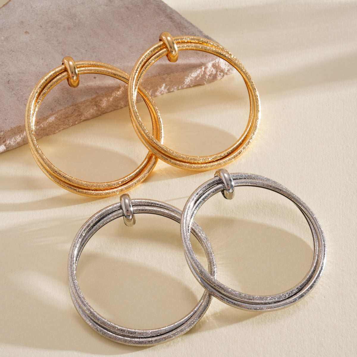 Pleated Round Cross Sier Simplicity Exaggeration Earrings