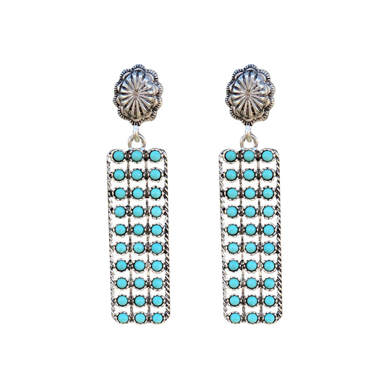 Western Style Geometric Long Strip Inlaid Earrings