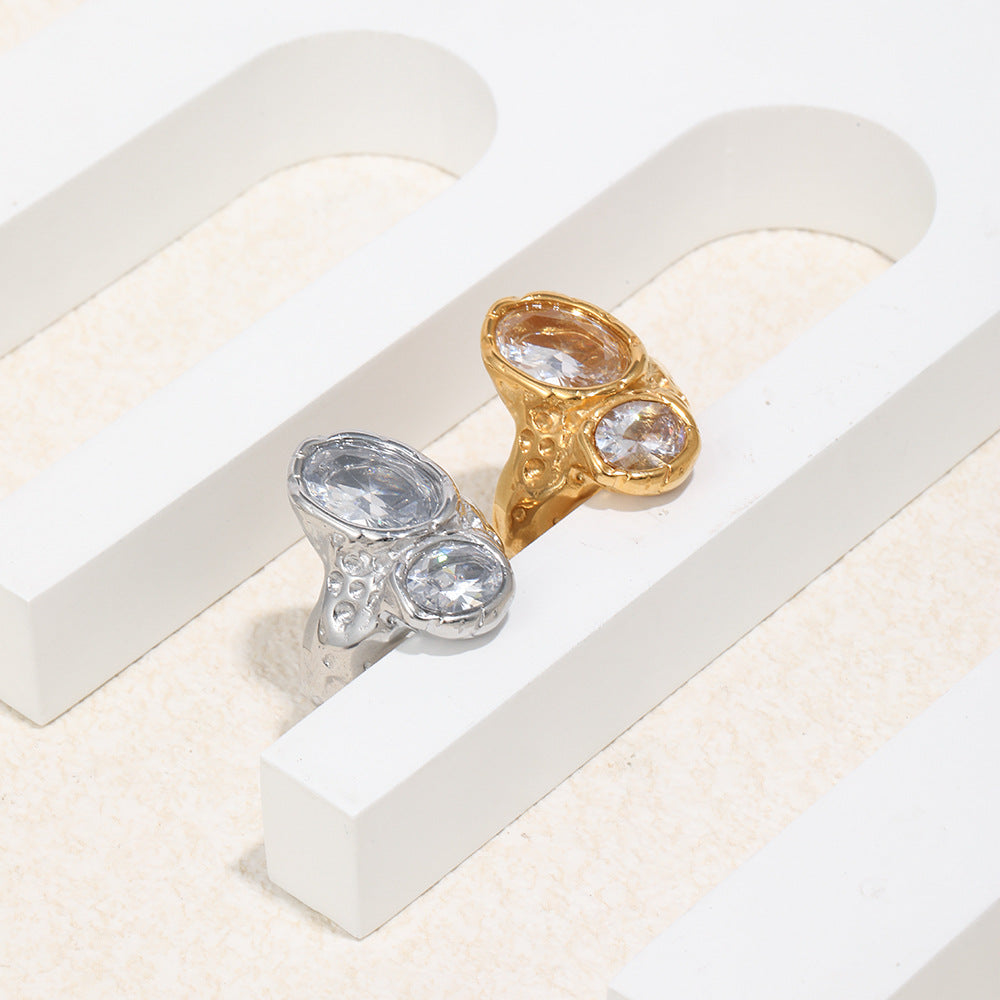 Fashion Personality Stainless Steel Plated Zircon Ring