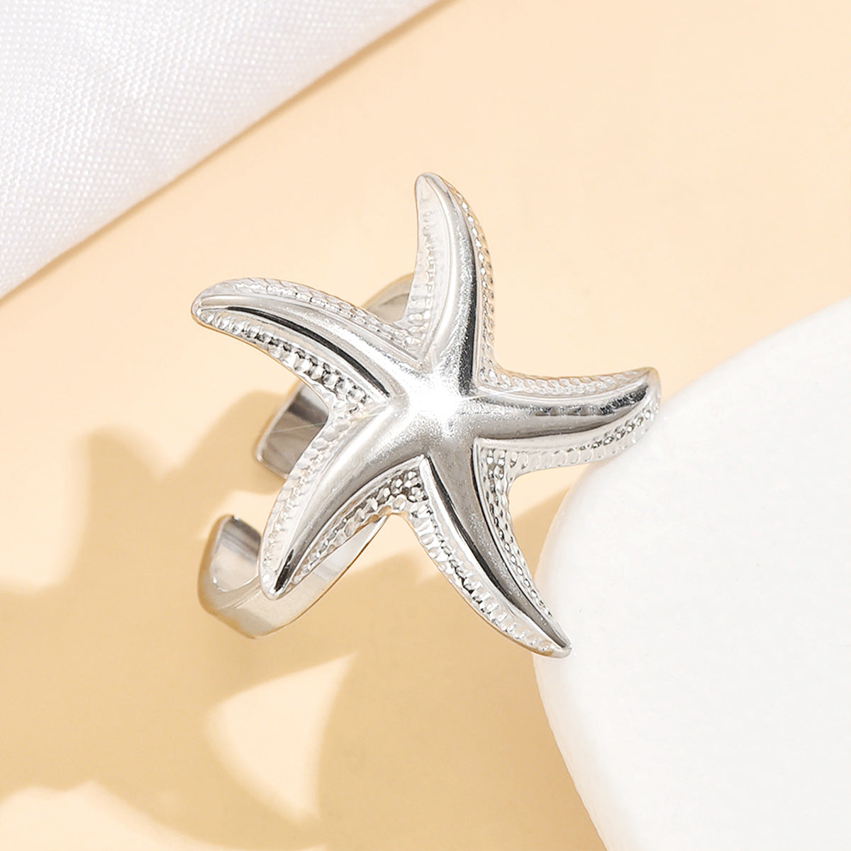 Fashion Stainless Steel Fresh Casual Vacation Style Stereo Starfish Ring