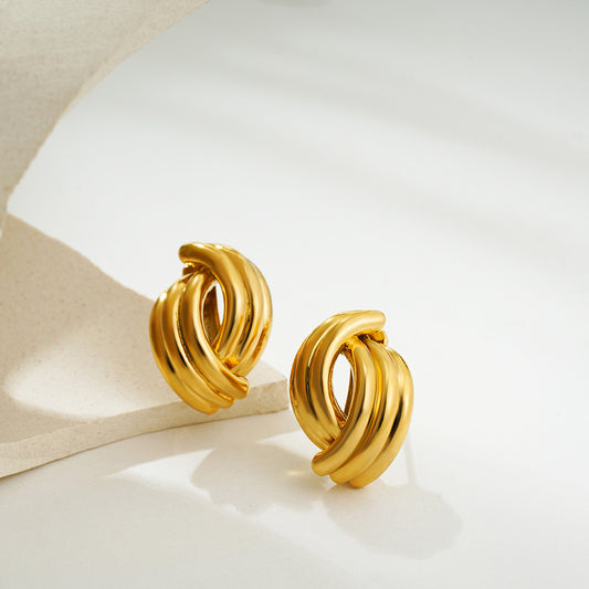 Gold Geometric Three-line Interlaced Classic Fashion Earrings