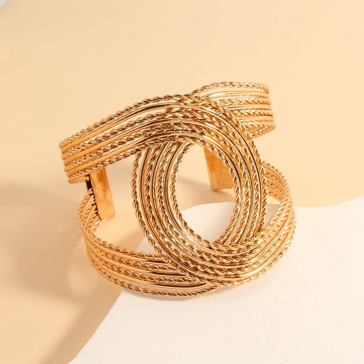 High-grade Geometric Circle Twist Open-end Exaggerated Cross Bracelet