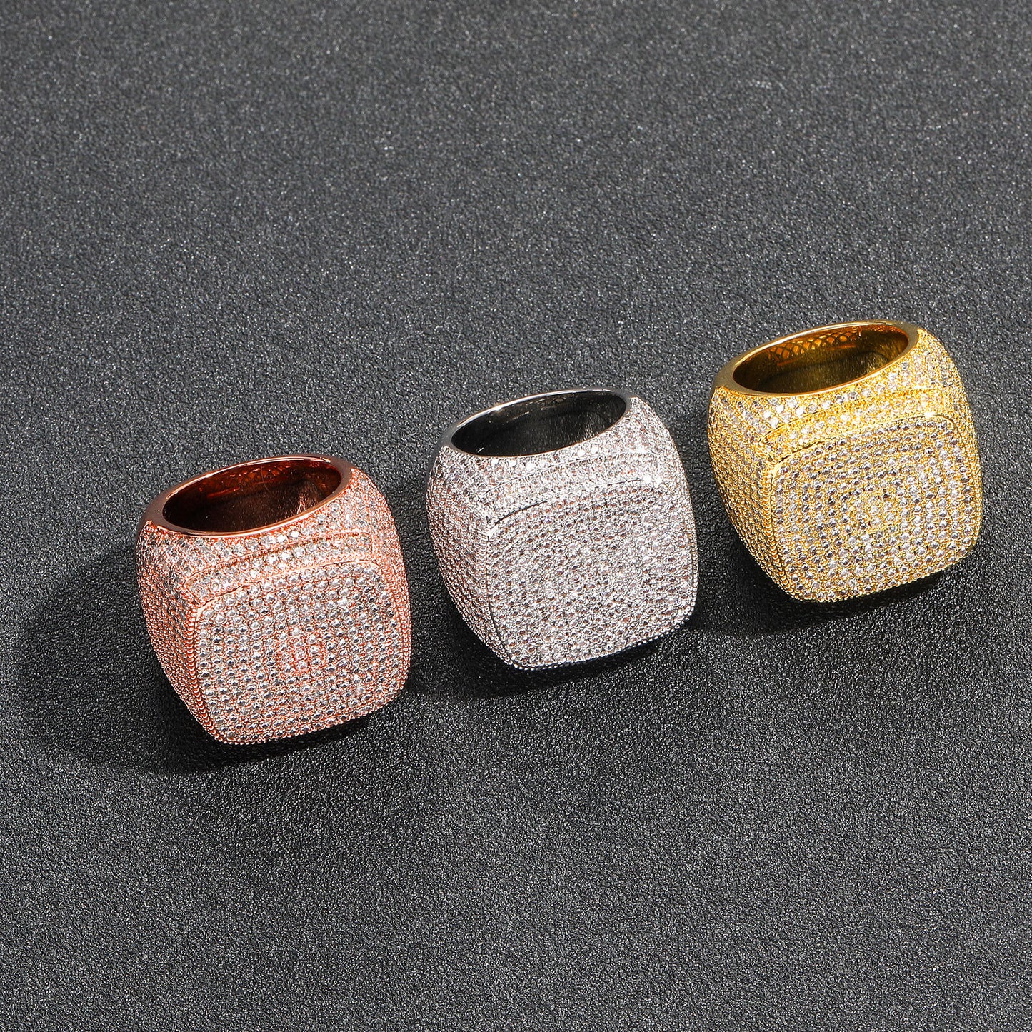 Men's Full Diamond Square Exaggerated Micro Inlaid Rings