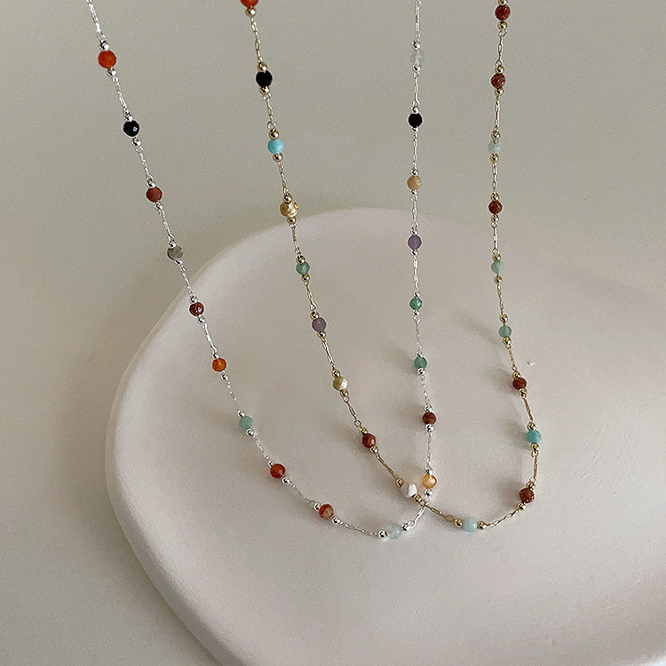Colorful Natural Stone Crystal String Beads Female Niche Simple Personalized Necklaces