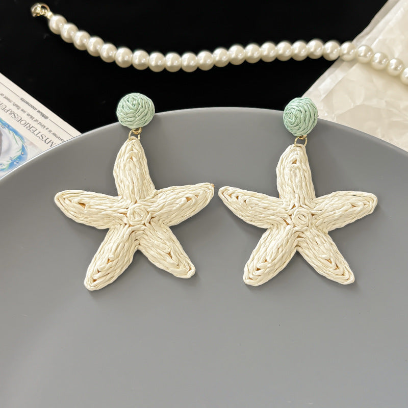 Needle Seaside Fairy Pearl Artificial Flower Tassel Female Stud Earrings