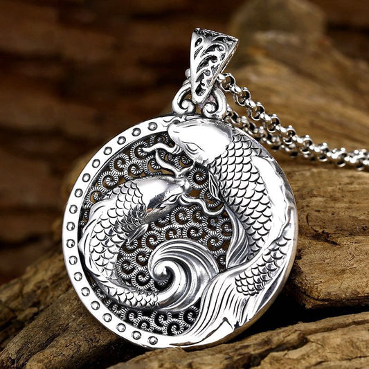 Women's & Men's Sterling Sier Pisces Water Trendy Personality Retro Peace Necklace
