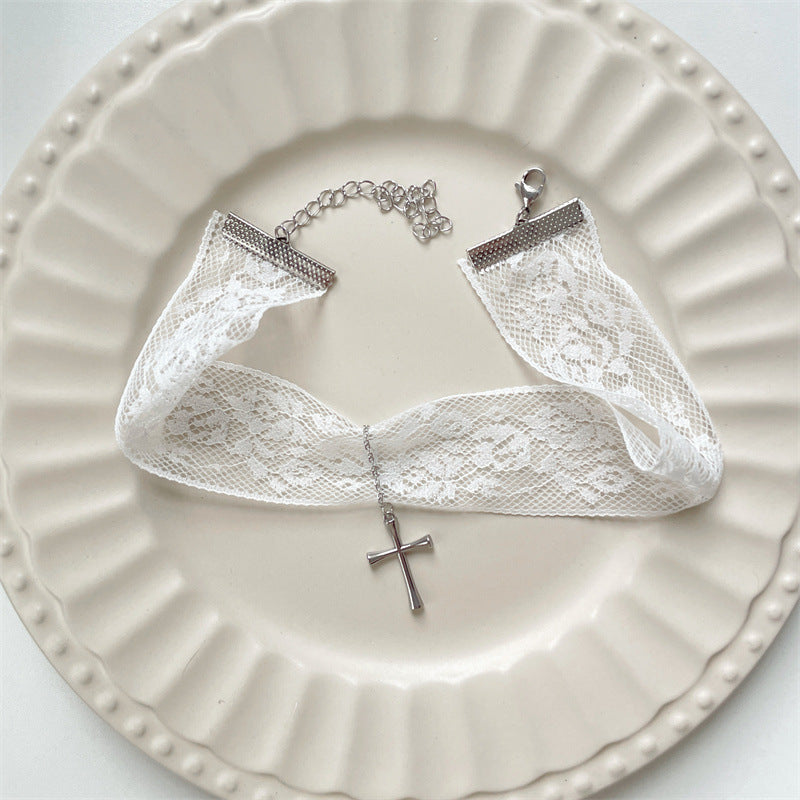 Wide Brim Lace Temperament Cross Girlish Style Sweet Cool Necklace