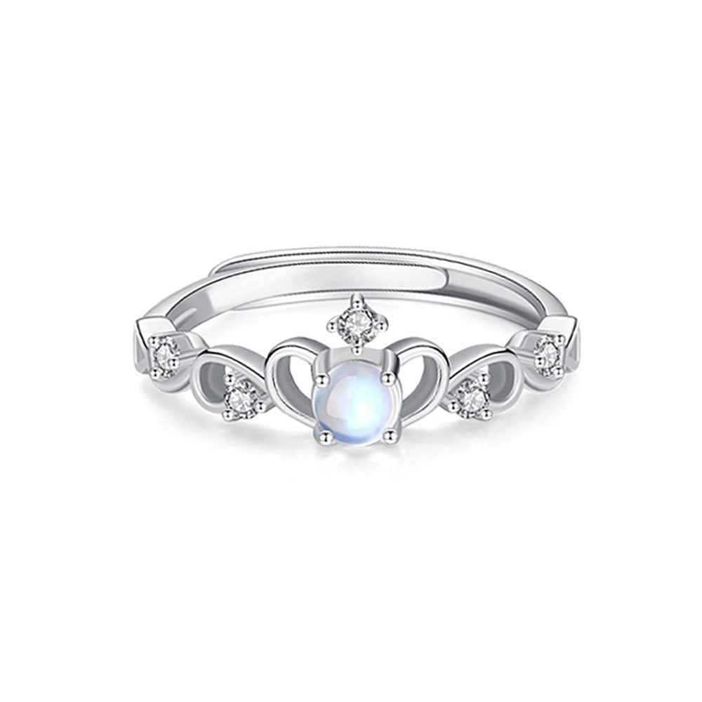Women's & Men's Personality Open Moonlight Lovers Couple Moonstone Ring