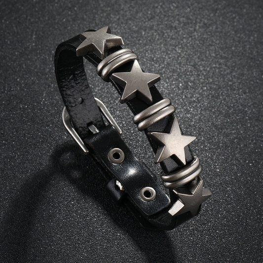 Men's Punk Five-pointed Star Retro Cattle Leather Bracelets