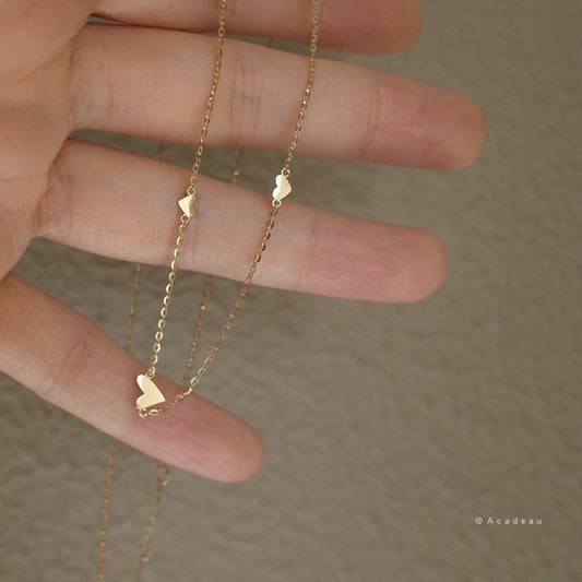 Women's Sier Gold-plated Three Small Heart Cold Style Dignified Simple Clavicle Pendants