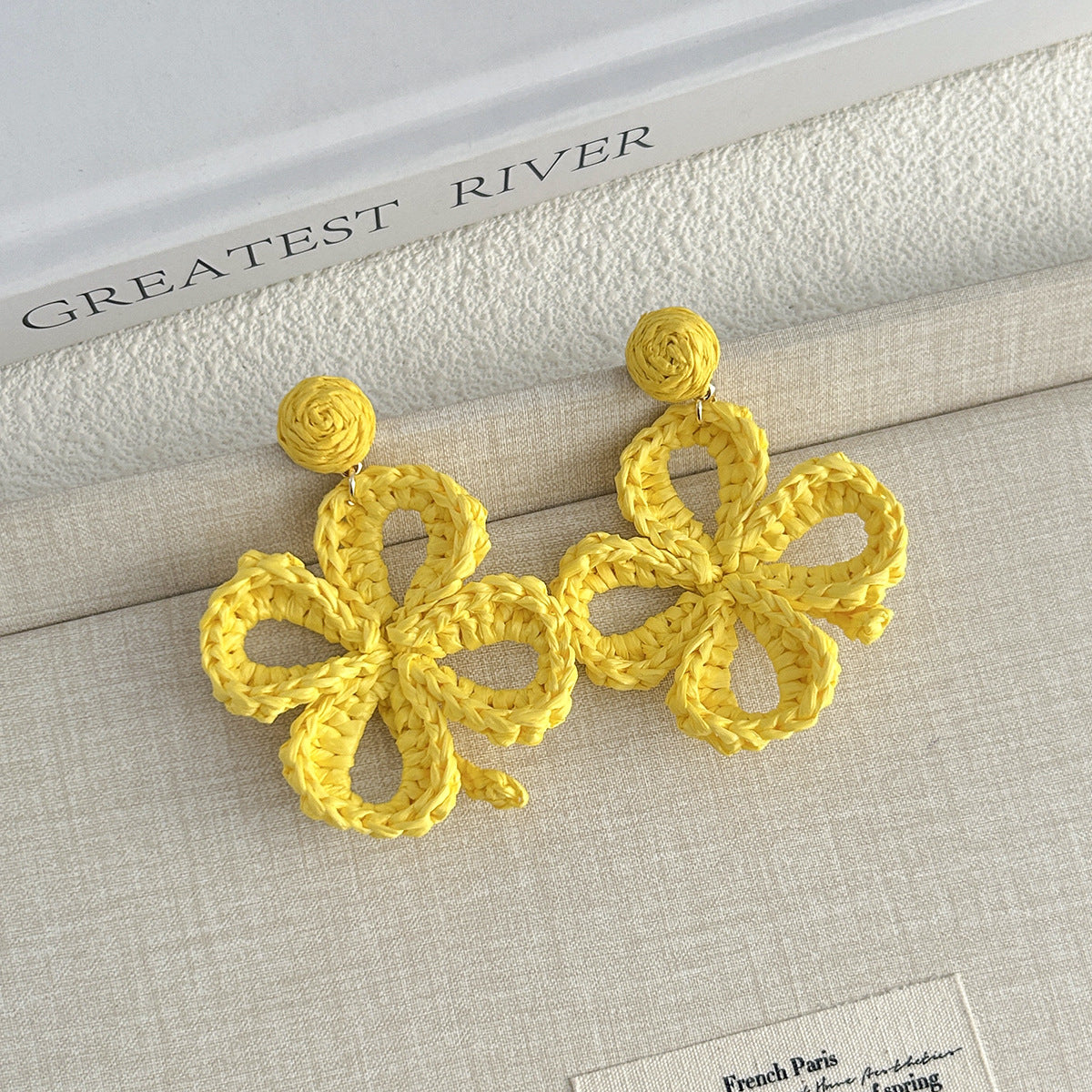Women's Summer Tassel Flowers Hand-woven Raffia Vacation Style Earrings